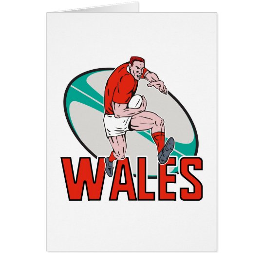 Welsh Rugby player running ball Wales Card