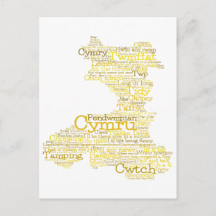 Welsh Slang Word Art Map Postcard