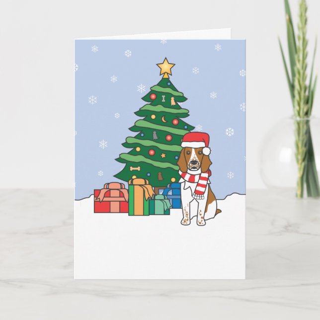 Welsh Springer Spaniel and Christmas Tree Holiday Card (Front)