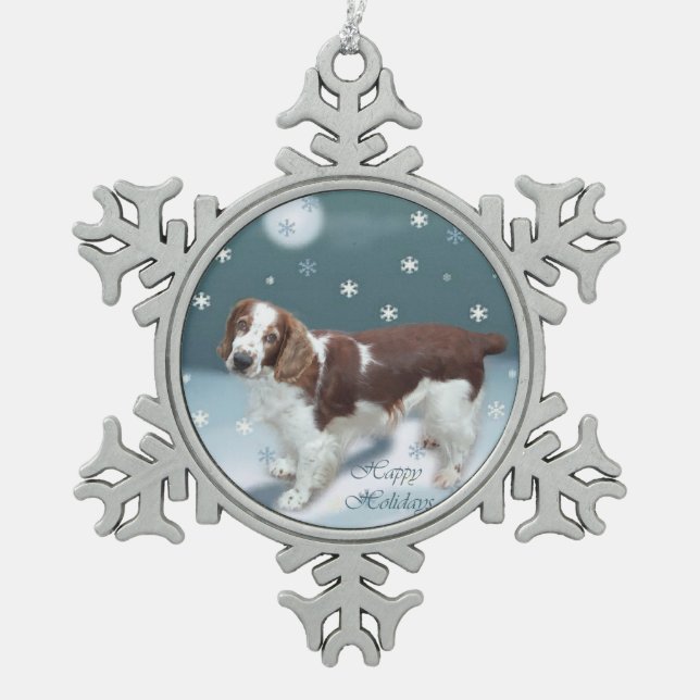 Welsh Springer Spaniel Christmas Snowflake Pewter Christmas Ornament (Front)