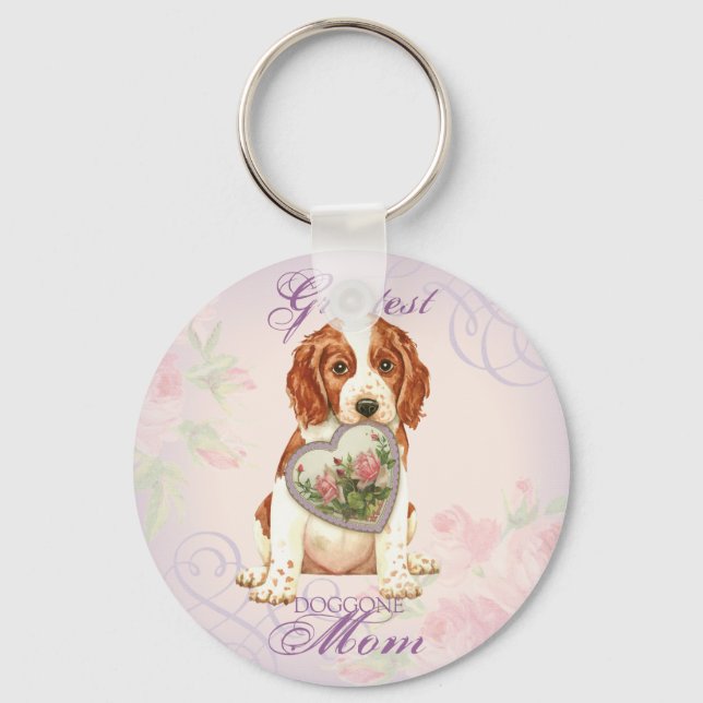 Welsh Springer Spaniel Heart Mom Key Ring (Front)