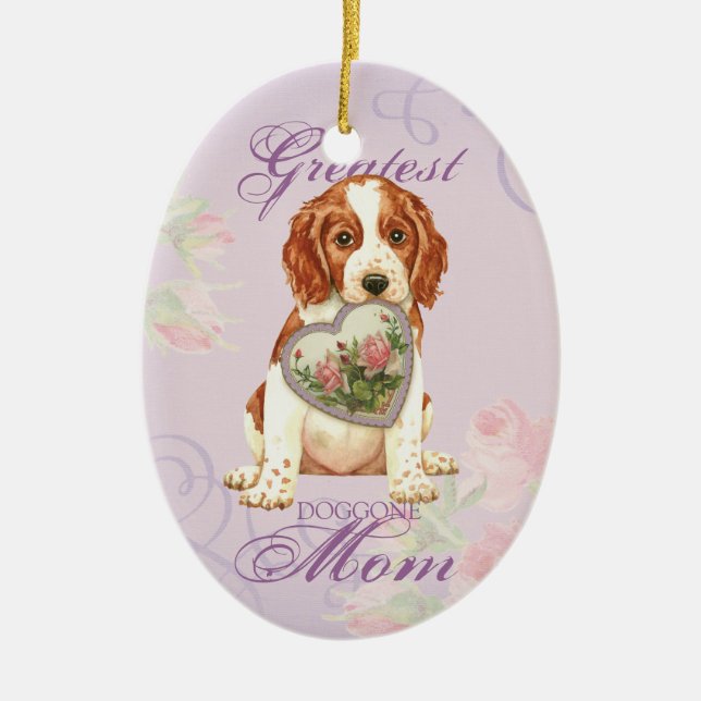 Welsh Springer Spaniel Heart Mum Ceramic Tree Decoration (Front)
