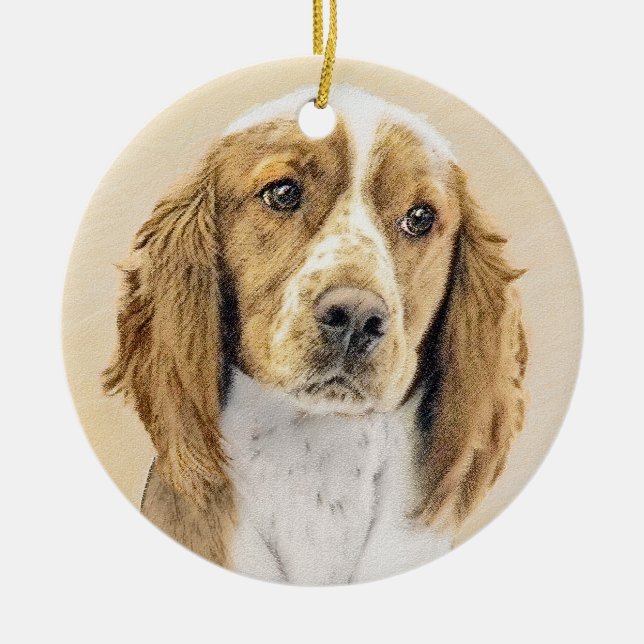 Welsh Springer Spaniel Painting - Original Dog Art Ceramic Tree Decoration (Front)