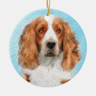 Welsh Springer Spaniel Painting - Original Dog Art Ceramic Tree Decoration