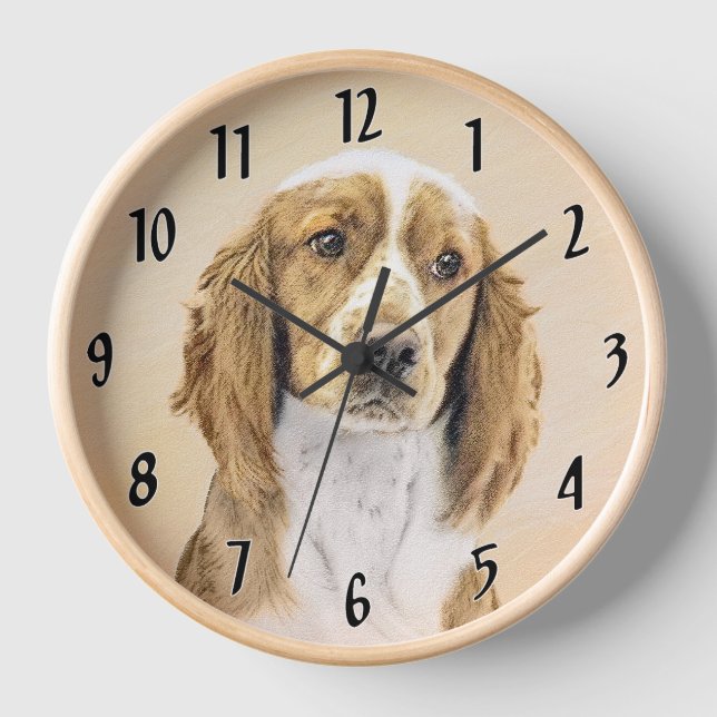 Welsh Springer Spaniel Painting - Original Dog Art Clock (Front)