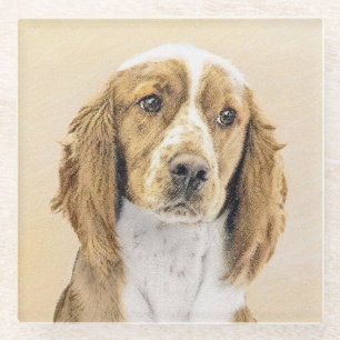 Welsh Springer Spaniel Painting - Original Dog Art Glass Coaster