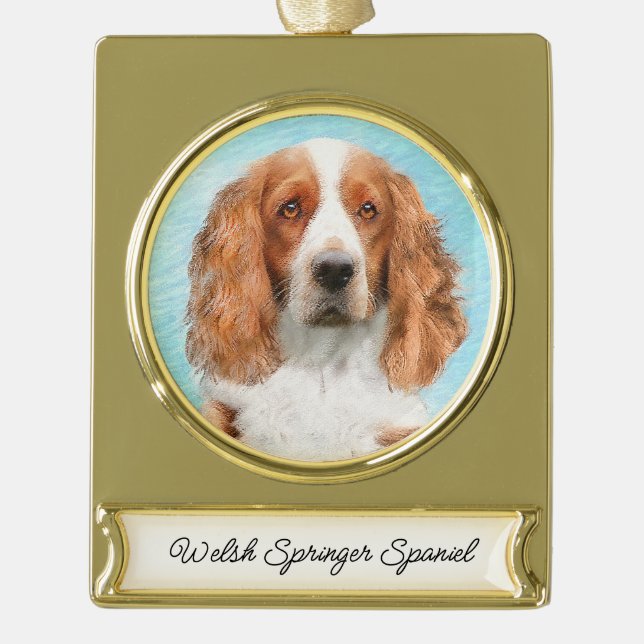 Welsh Springer Spaniel Painting - Original Dog Art Gold Plated Banner Ornament (Front)