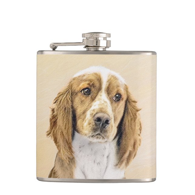 Welsh Springer Spaniel Painting - Original Dog Art Hip Flask (Front)
