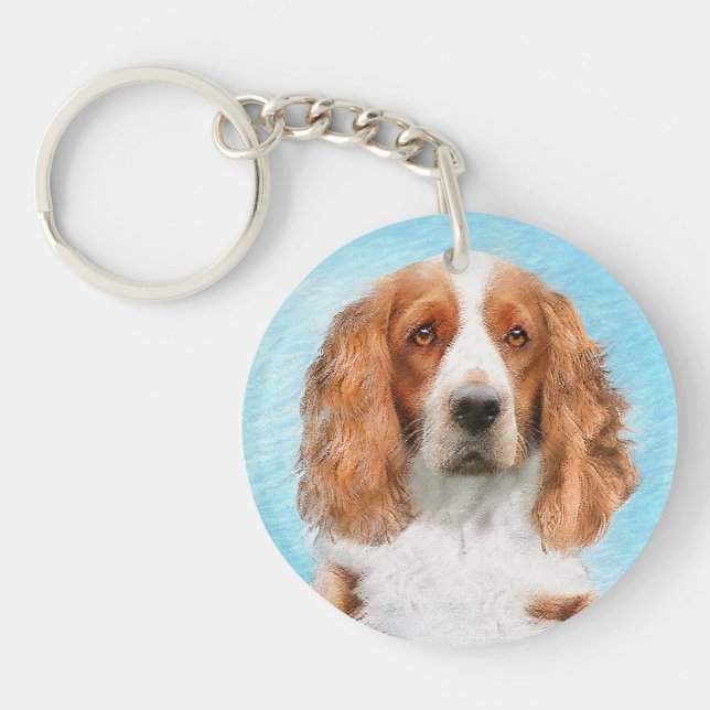Welsh Springer Spaniel Painting - Original Dog Art Key Ring (Front)