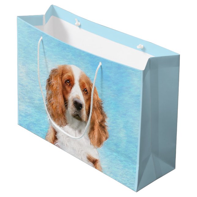 Welsh Springer Spaniel Painting - Original Dog Art Large Gift Bag (Front Angled)