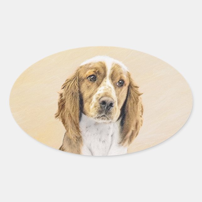 Welsh Springer Spaniel Painting - Original Dog Art Oval Sticker (Front)
