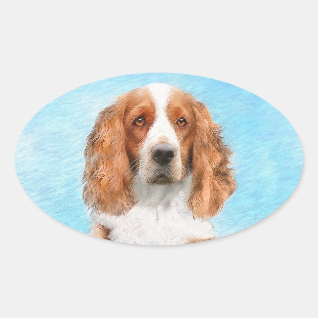 Welsh Springer Spaniel Painting - Original Dog Art Oval Sticker (Front)