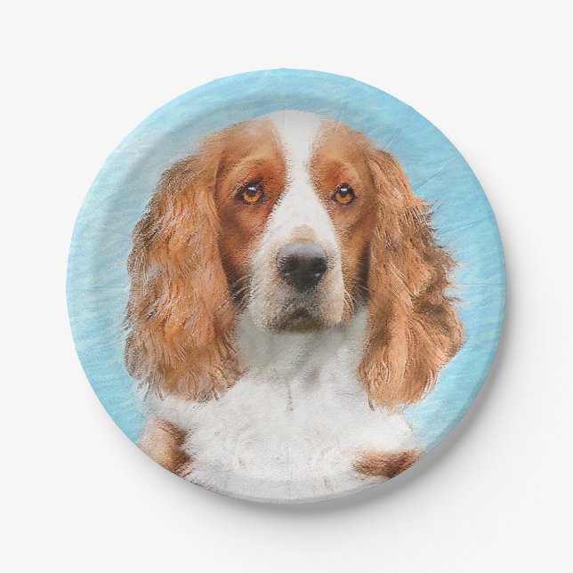 Welsh Springer Spaniel Painting - Original Dog Art Paper Plate (Front)