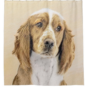 Welsh Springer Spaniel Painting - Original Dog Art Shower Curtain