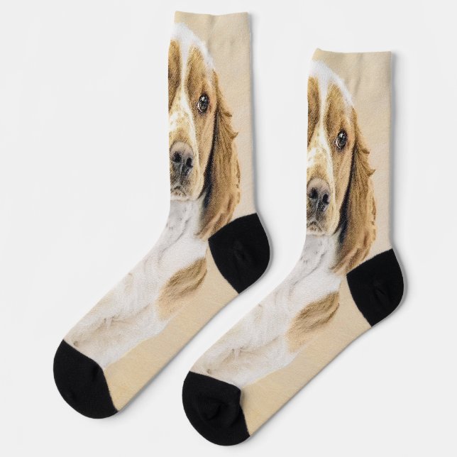 Welsh Springer Spaniel Painting - Original Dog Art Socks (Left)