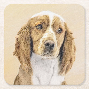 Welsh Springer Spaniel Painting - Original Dog Art Square Paper Coaster