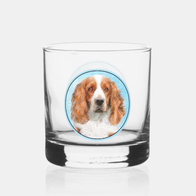 Welsh Springer Spaniel Painting - Original Dog Art Whiskey Glass (Front)