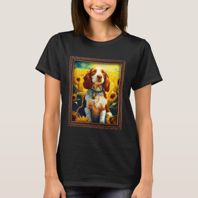 Welsh Springer Spaniel Painting Sunflower Flower M T-Shirt (Front)