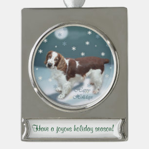 Welsh Springer Spaniel Personalised Christmas Silver Plated Banner Ornament