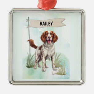 Welsh Springer Spaniel Watercolor Personalised Dog Metal Tree Decoration