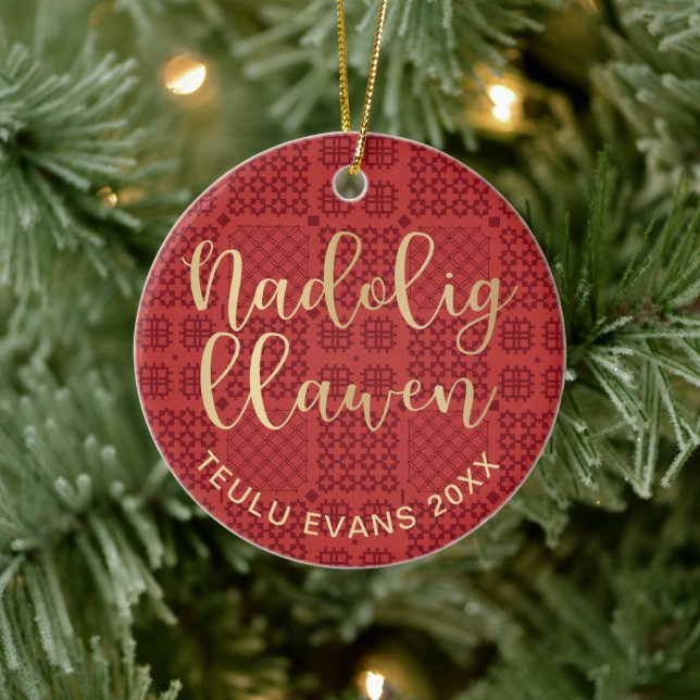 Welsh Tapestry Blanket Pattern, Carthen Nadolig Ce Ceramic Tree Decoration (Tree)