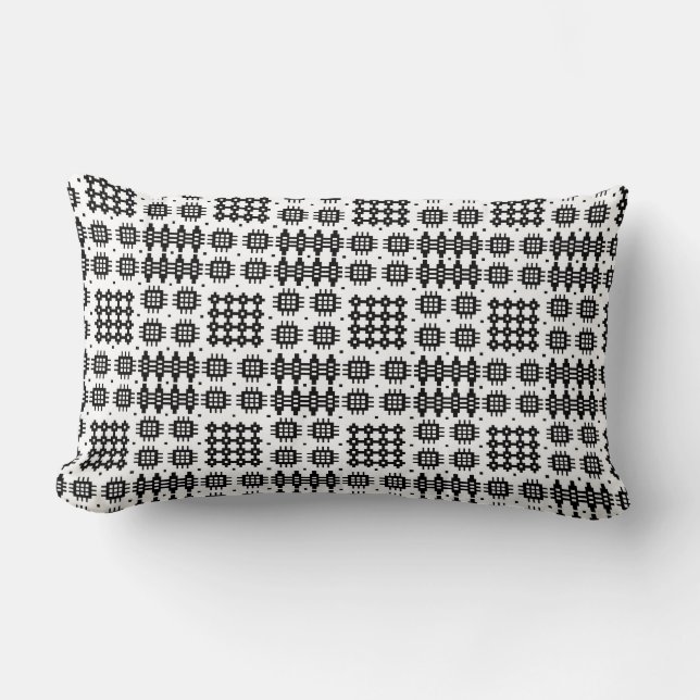 Welsh Tapestry Pattern Black White Lumbar Pillow (Front)