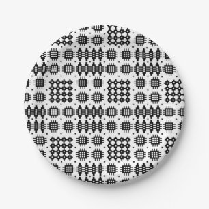 Welsh Tapestry Pattern Black White Paper Plate