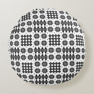 Welsh Tapestry Pattern Black White Round Pillow