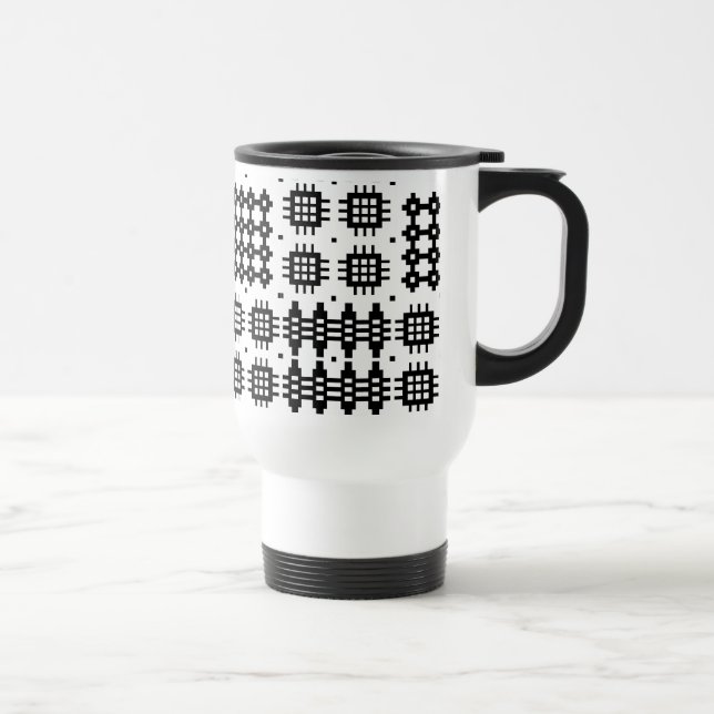 Welsh Tapestry Pattern Black White Travel Mug (Right)
