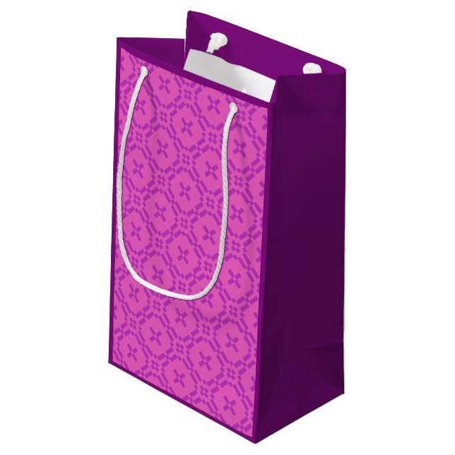 Welsh Tapestry Pattern, Bright Pink Small Gift Bag (Back Angled)