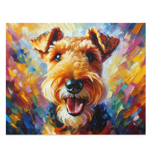 Welsh Terrier Acrylic Art: Black and Tan Welshie Jigsaw Puzzle