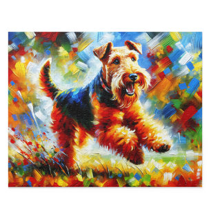 Welsh Terrier Acrylic Art: Black and Tan Welshie Jigsaw Puzzle