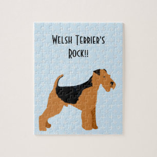 Welsh Terrier - Blue w/hite Diamond Design Jigsaw Puzzle
