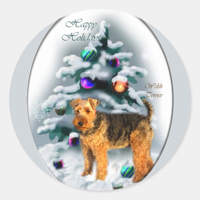 Welsh Terrier Christmas Gifts Classic Round Sticker (Front)