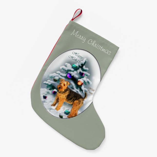 Welsh Terrier Christmas Small Christmas Stocking (Front (Hanging))