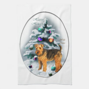 Welsh Terrier Christmas Tea Towel