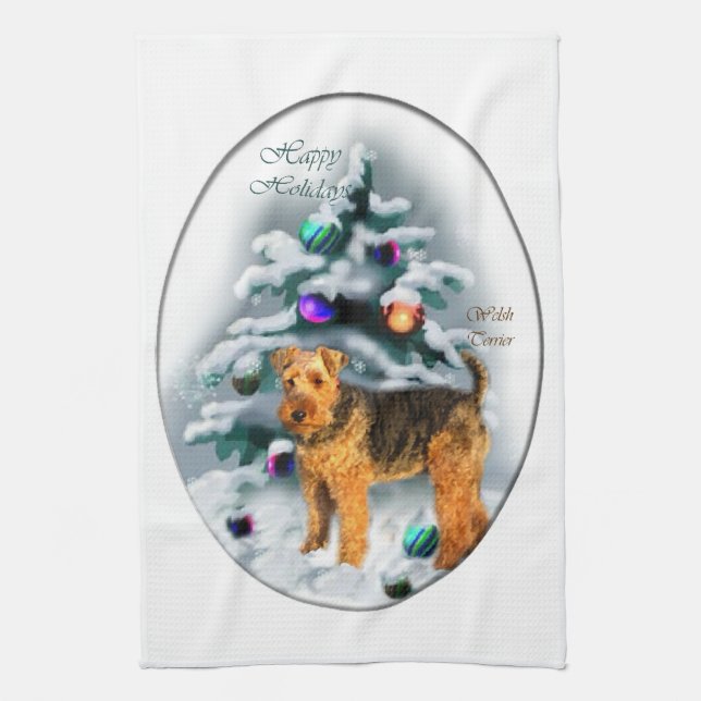 Welsh Terrier Christmas Tea Towel (Vertical)