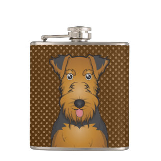 Welsh Terrier Dog Cartoon Paws Hip Flask