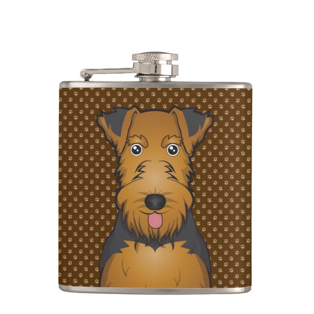 Welsh Terrier Dog Cartoon Paws Hip Flask (Front)