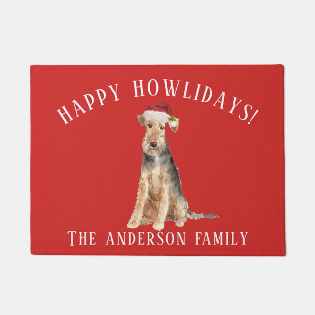 Welsh Terrier Dog Happy Howlidays Christmas Doormat (Front)