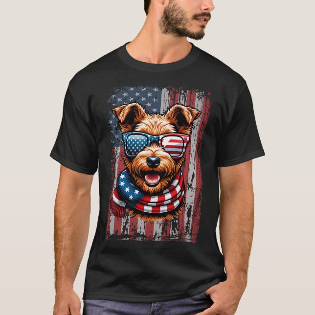 Welsh Terrier Dog Lover Us Flag 4th Of July Patrio T-Shirt (Front)