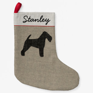 Welsh Terrier Dog Silhouette Welshie Holiday Xmas Small Christmas Stocking