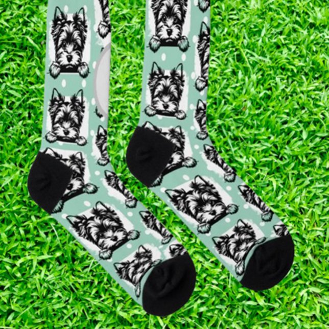 Welsh Terrier Green Puppy Personalised Theme Sock (Show your love for Welsh Terriers with these vibrant green socks. Comfortable, stylish, and perfect )