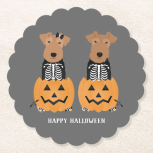 Welsh Terrier Halloween Skeleton Paper Coaster