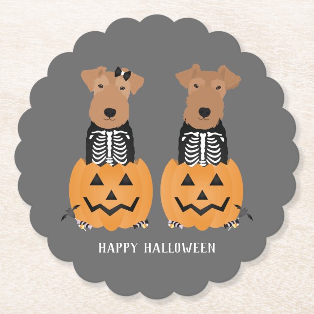 Welsh Terrier Halloween Skeleton Paper Coaster (Front)