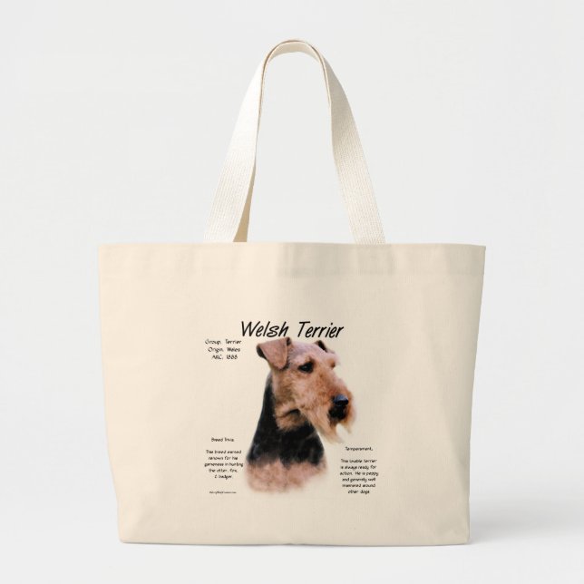 Welsh Terrier History; About Welsh Terriers Large Tote Bag (Front)