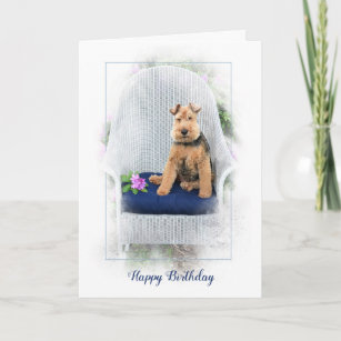 Welsh Terrier in chair birthday Card