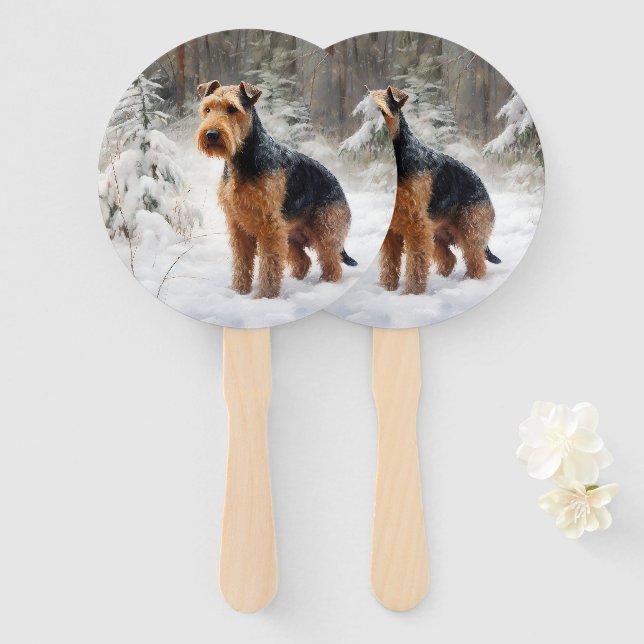 Welsh Terrier Let It Snow Christmas  Hand Fan (Front and Back)