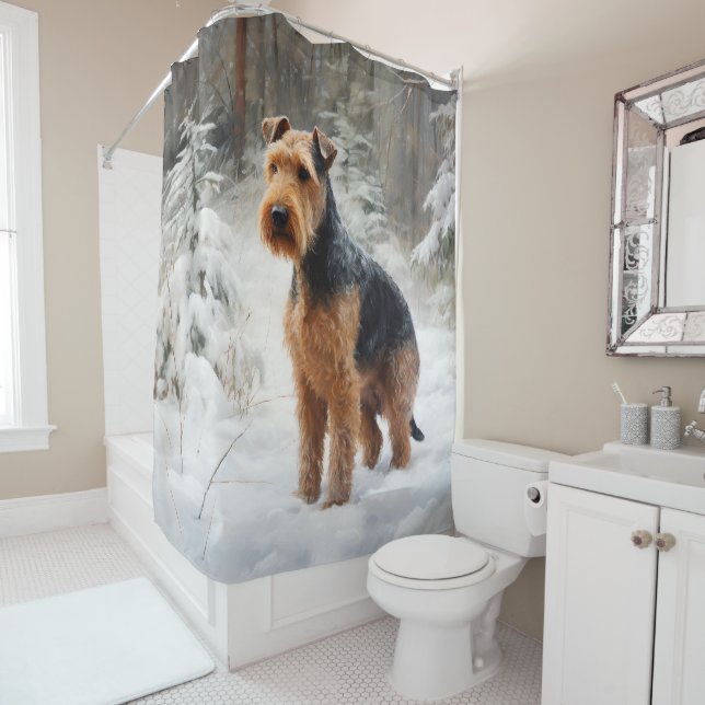 Welsh Terrier Let It Snow Christmas  Shower Curtain (In Situ)