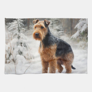 Welsh Terrier Let It Snow Christmas  Tea Towel